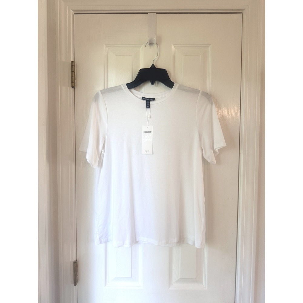 Eileen Fisher White Tencel Lyocell Crewneck Short Sleeve Tee QRFTE-T5792M XS